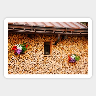 Neat Wood Stack with Flowers Sticker